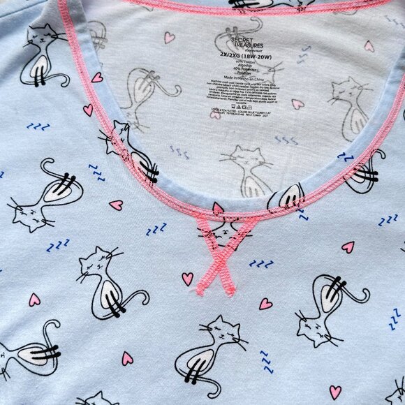 Secret Treasures Sleeping Cat Print Pajamas Blue and Pink Women's Plus Size 2X - Picture 3 of 11